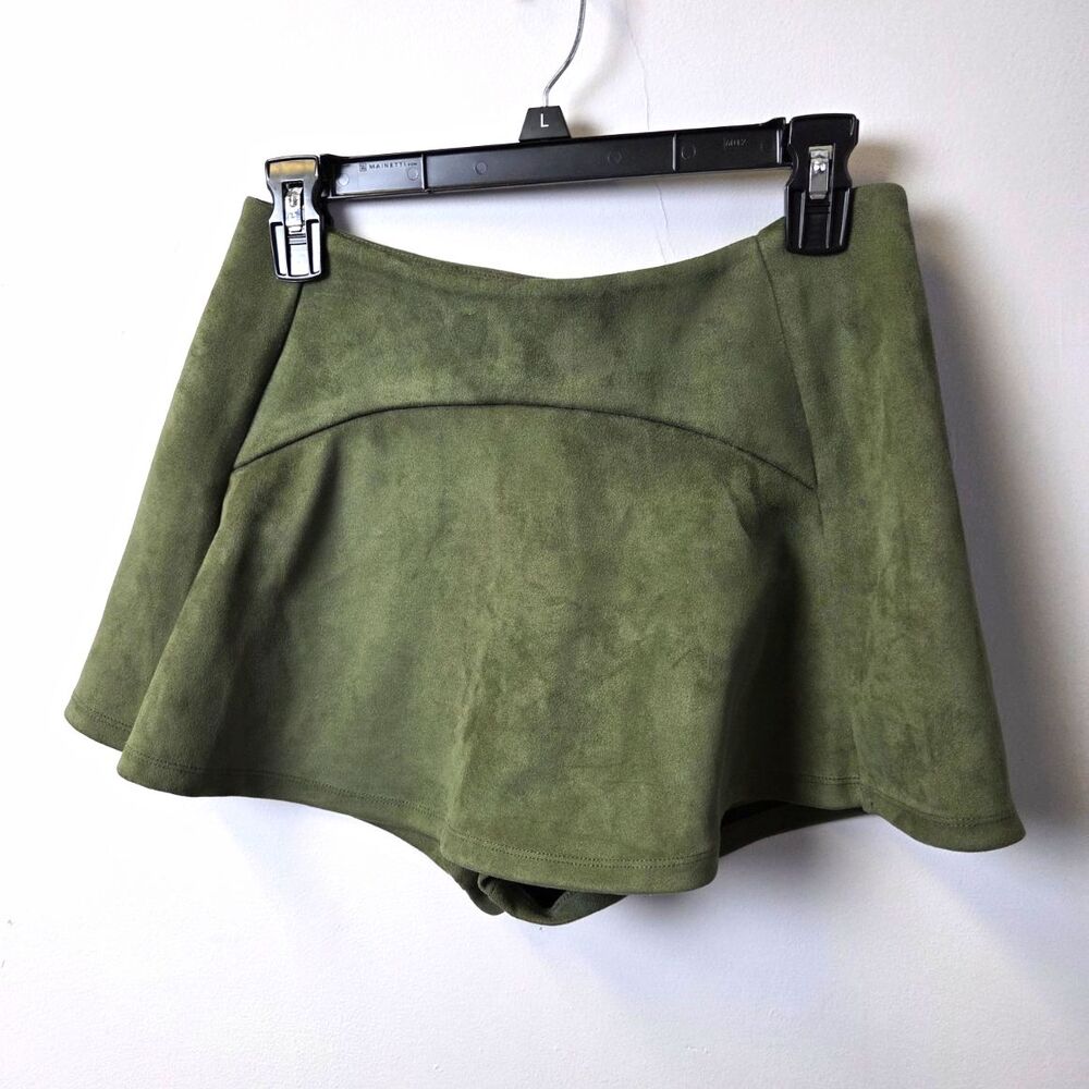 Seek The Label Green Stretch Mini Skort Zip Closure Size M